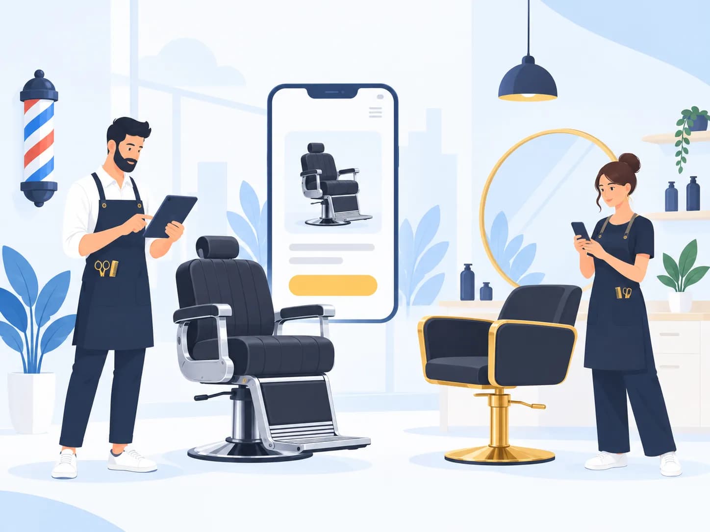 A ListChair salon page showing available workspaces, photos, and prices